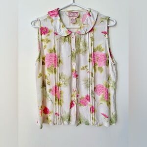 VINTAGE April Cornell woven Peter pan collar floral sleeveless button up